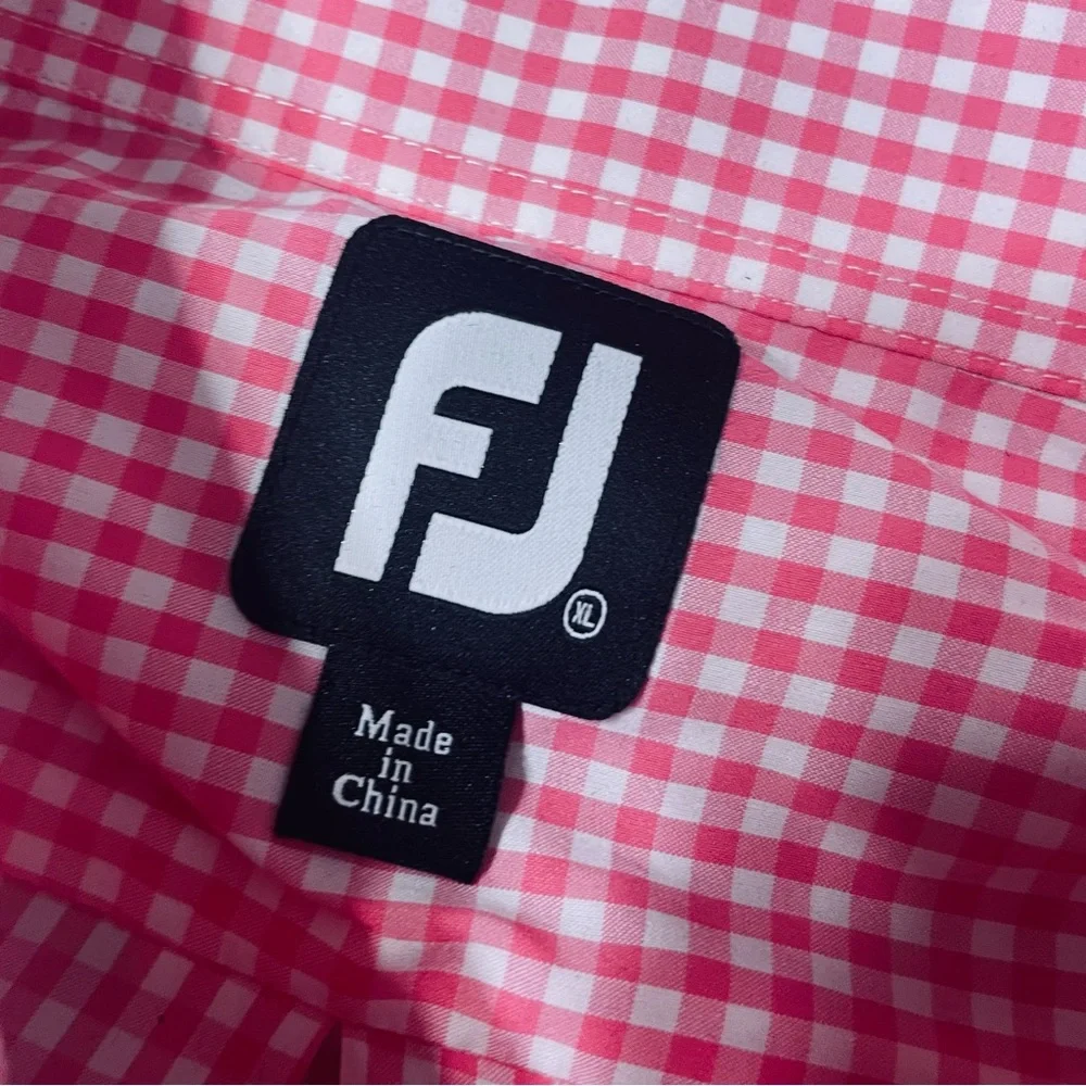 FootJoy Shirt Men Large Pink White Check Button Up Casual Preppy Dadcore Classic - Picture 5 of 8
